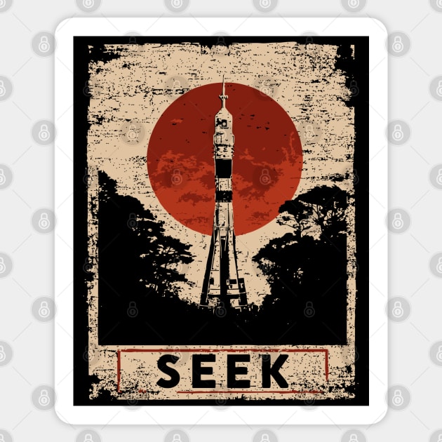 Rocket Seek Vintage Space Poster Sticker by TuncGK